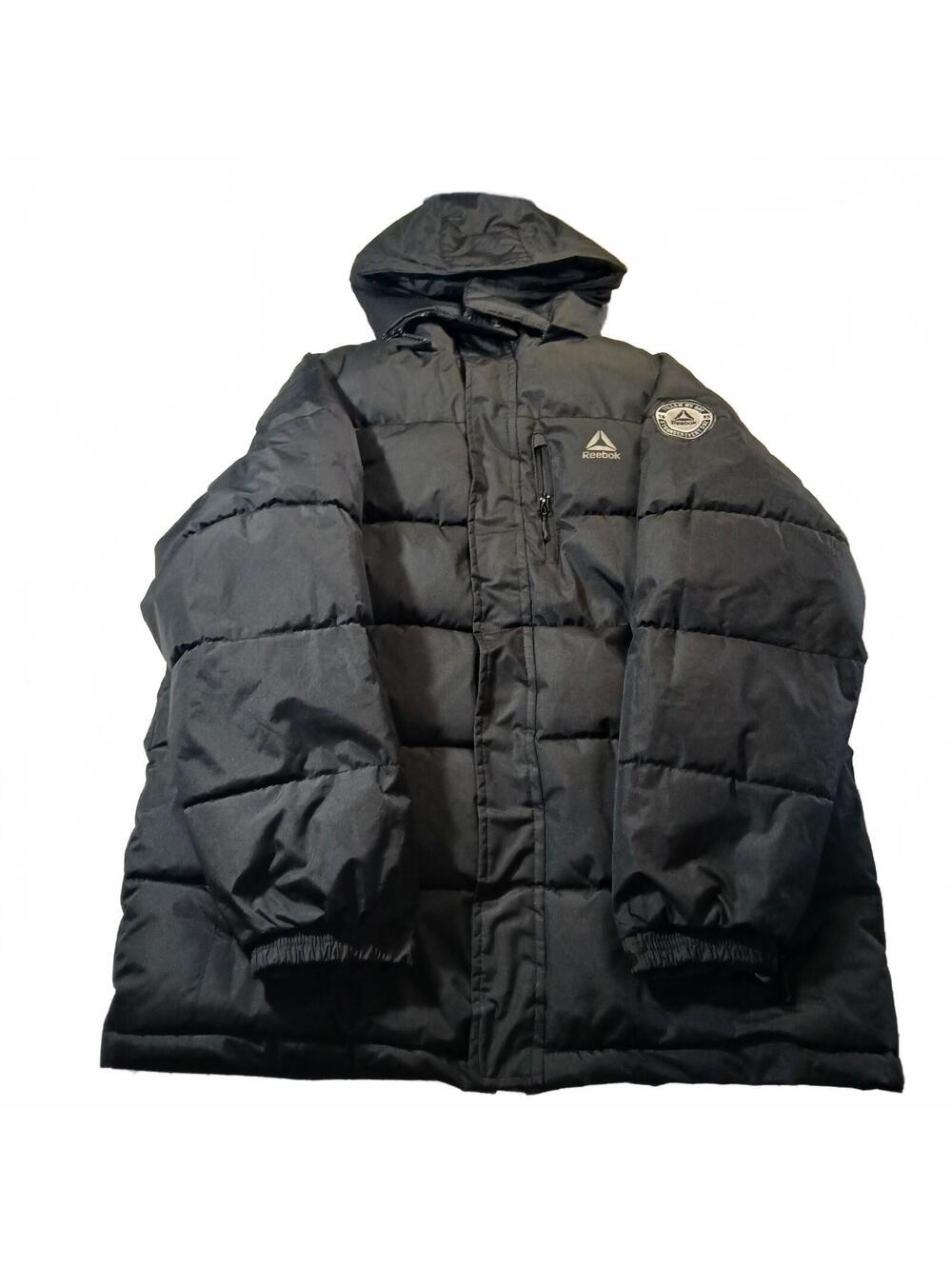 Reebok Streetwear Puffer Jacket Black Hooded Quilted Coat Size Large